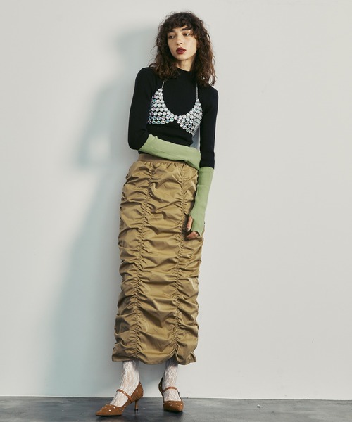 GOLDS♡ビジューバックル付き♡ゴールドチェーン♡配色キャミトップス♡ブラック XSサイズあり】トップス着脱可能♥ハートカットセンター