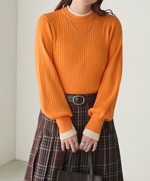 ニット/セーター（オレンジ/橙色系・ライン柄）ファッション通販