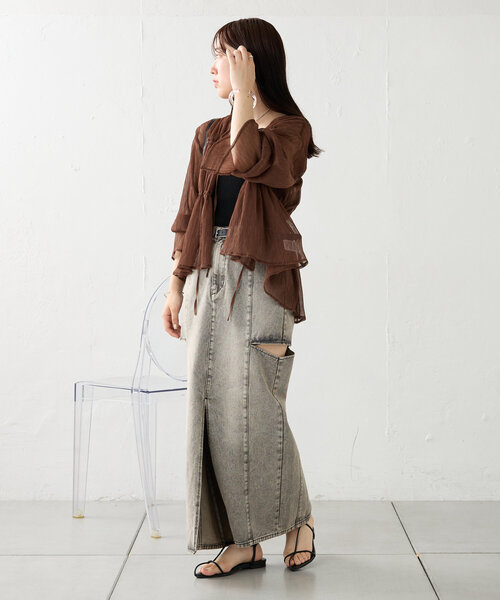 mystic(ミスティック)の「カットアウトスカート(デニムスカート・レディース・ブラック/ベージュ/ネイビー・1/2)」の9枚目の写真