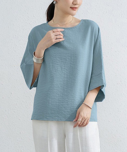 Doux Belle(ドゥーベル)の「アシメトリーベーシックトップス(Tシャツ/カットソー・レディース・ブラック/ブルー/ベージュ/ホワイト・FREE)」の22枚目の写真