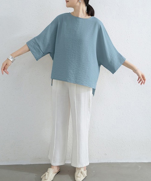 Doux Belle(ドゥーベル)の「アシメトリーベーシックトップス(Tシャツ/カットソー・レディース・ブラック/ブルー/ベージュ/ホワイト・FREE)」の21枚目の写真