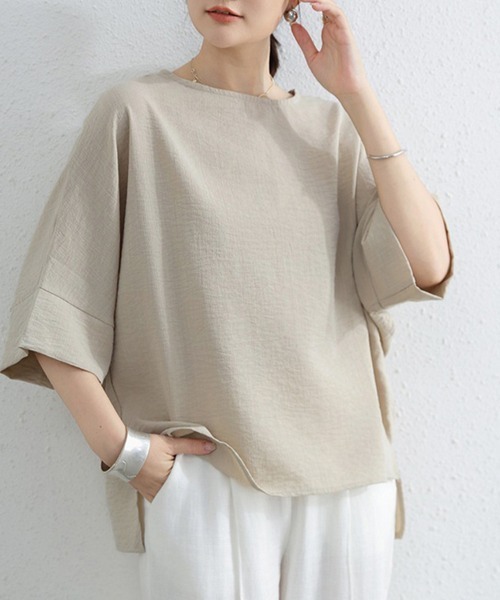 Doux Belle(ドゥーベル)の「アシメトリーベーシックトップス(Tシャツ/カットソー・レディース・ブラック/ブルー/ベージュ/ホワイト・FREE)」の14枚目の写真