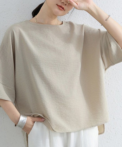 Doux Belle(ドゥーベル)の「アシメトリーベーシックトップス(Tシャツ/カットソー・レディース・ブラック/ブルー/ベージュ/ホワイト・FREE)」の13枚目の写真