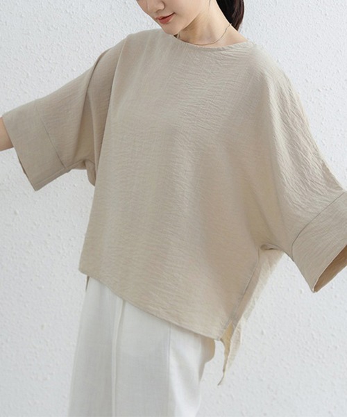 Doux Belle(ドゥーベル)の「アシメトリーベーシックトップス(Tシャツ/カットソー・レディース・ブラック/ブルー/ベージュ/ホワイト・FREE)」の12枚目の写真
