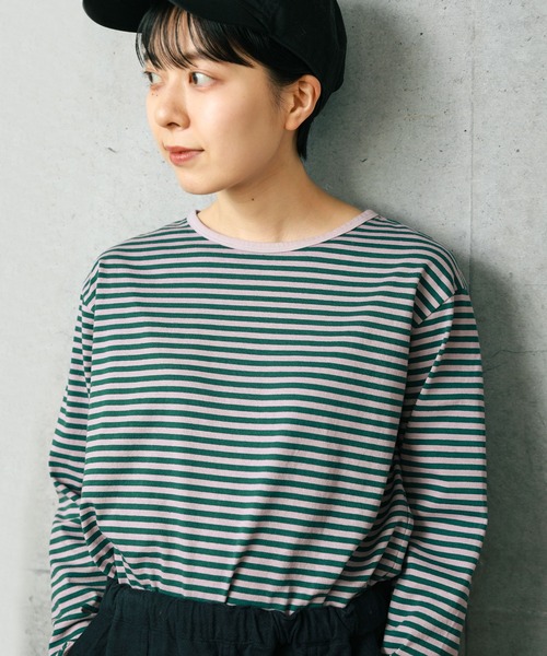 ボーダー配色バインダー 製品染めカットソー（Tシャツ