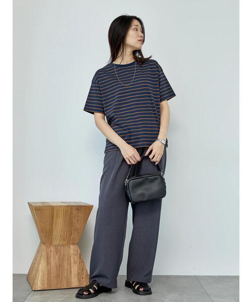 Samansa Mos2 blue（サマンサモスモスブルー）の「【接触冷感】ボーダーTシャツ（Tシャツ/カットソー・レディース・オフホワイト/ネイビー/グリーン・F）」の18枚目の写真