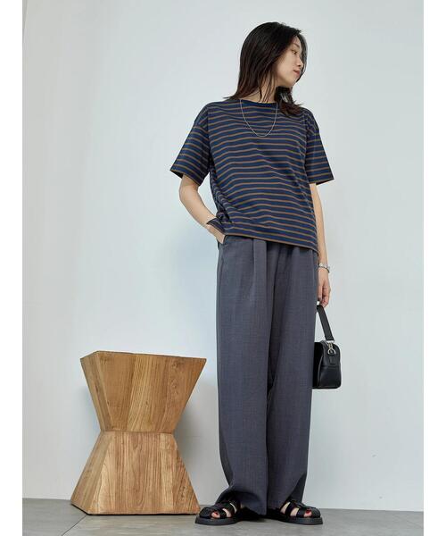 Samansa Mos2 blue（サマンサモスモスブルー）の「【接触冷感】ボーダーTシャツ（Tシャツ/カットソー・レディース・オフホワイト/ネイビー/グリーン・F）」の19枚目の写真