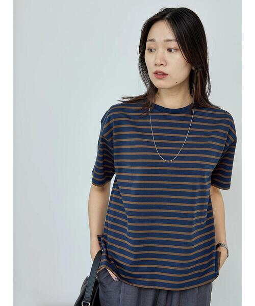 Samansa Mos2 blue（サマンサモスモスブルー）の「【接触冷感】ボーダーTシャツ（Tシャツ/カットソー・レディース・オフホワイト/ネイビー/グリーン・F）」の20枚目の写真