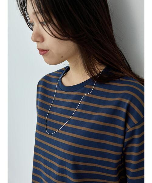 Samansa Mos2 blue（サマンサモスモスブルー）の「【接触冷感】ボーダーTシャツ（Tシャツ/カットソー・レディース・オフホワイト/ネイビー/グリーン・F）」の15枚目の写真