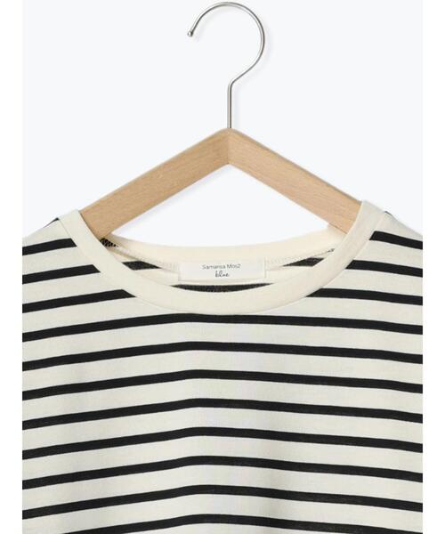 Samansa Mos2 blue（サマンサモスモスブルー）の「【接触冷感】ボーダーTシャツ（Tシャツ/カットソー・レディース・オフホワイト/ネイビー/グリーン・F）」の6枚目の写真