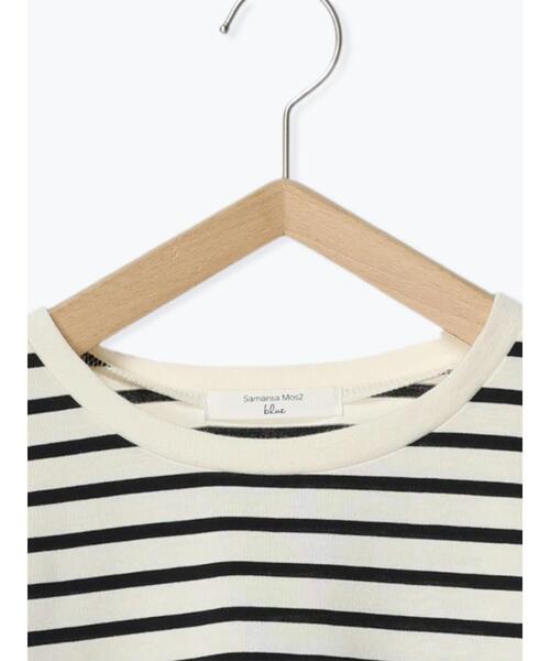 Samansa Mos2 blue（サマンサモスモスブルー）の「【接触冷感】ボーダーTシャツ（Tシャツ/カットソー・レディース・オフホワイト/ネイビー/グリーン・F）」の8枚目の写真