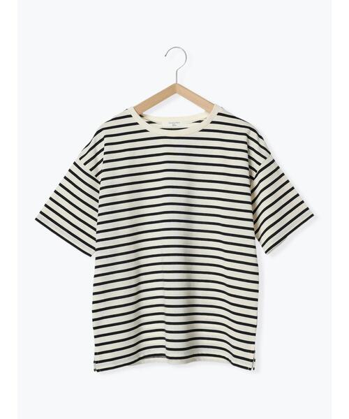 Samansa Mos2 blue（サマンサモスモスブルー）の「【接触冷感】ボーダーTシャツ（Tシャツ/カットソー・レディース・オフホワイト/ネイビー/グリーン・F）」の11枚目の写真