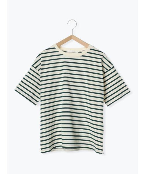 Samansa Mos2 blue（サマンサモスモスブルー）の「【接触冷感】ボーダーTシャツ（Tシャツ/カットソー・レディース・オフホワイト/ネイビー/グリーン・F）」の4枚目の写真