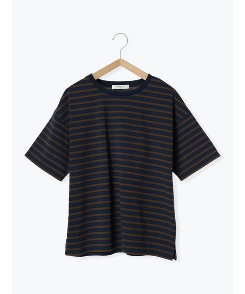 Samansa Mos2 blue（サマンサモスモスブルー）の「【接触冷感】ボーダーTシャツ（Tシャツ/カットソー・レディース・オフホワイト/ネイビー/グリーン・F）」の5枚目の写真