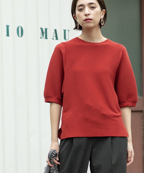 OPAQUE.CLIP（オペークドットクリップ）の「◆《6color/S-LLsize》ガーターボリュームスリーブニット【洗濯機洗い可/UVケア】（ニット/セーター・レディース・アイボリー/ブラック/ブラウン系その他/グレー/ブルー系その他/レンガ・36/38/40/42）」の9枚目の写真