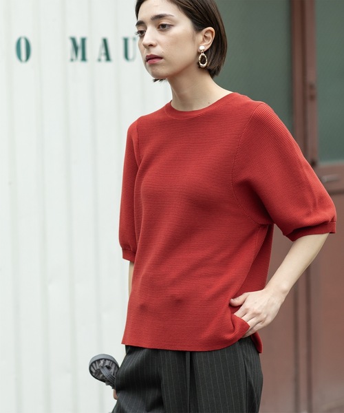 OPAQUE.CLIP（オペークドットクリップ）の「◆《6color/S-LLsize》ガーターボリュームスリーブニット【洗濯機洗い可/UVケア】（ニット/セーター・レディース・アイボリー/ブラック/ブラウン系その他/グレー/ブルー系その他/レンガ・36/38/40/42）」の10枚目の写真