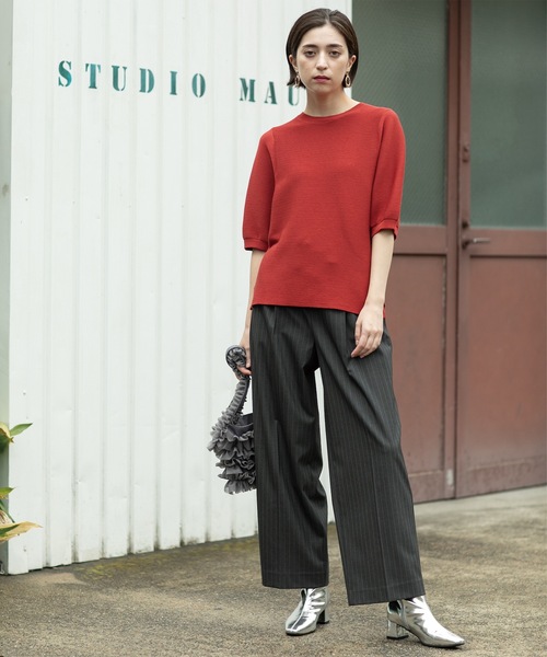 OPAQUE.CLIP（オペークドットクリップ）の「◆《6color/S-LLsize》ガーターボリュームスリーブニット【洗濯機洗い可/UVケア】（ニット/セーター・レディース・アイボリー/ブラック/ブラウン系その他/グレー/ブルー系その他/レンガ・36/38/40/42）」の12枚目の写真