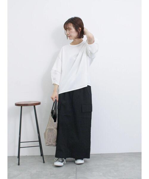 Samansa Mos2 blue（サマンサモスモスブルー）の「ドロストカーゴスカート（スカート・レディース・グレー/ブラック/カーキ・F）」の4枚目の写真