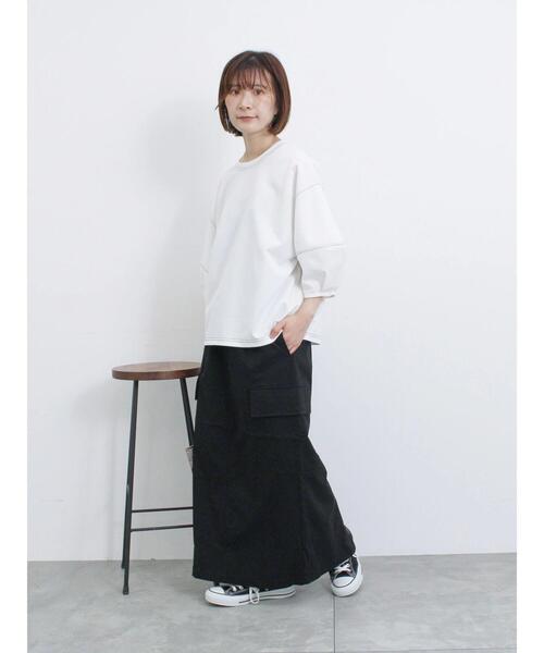 Samansa Mos2 blue（サマンサモスモスブルー）の「ドロストカーゴスカート（スカート・レディース・グレー/ブラック/カーキ・F）」の5枚目の写真