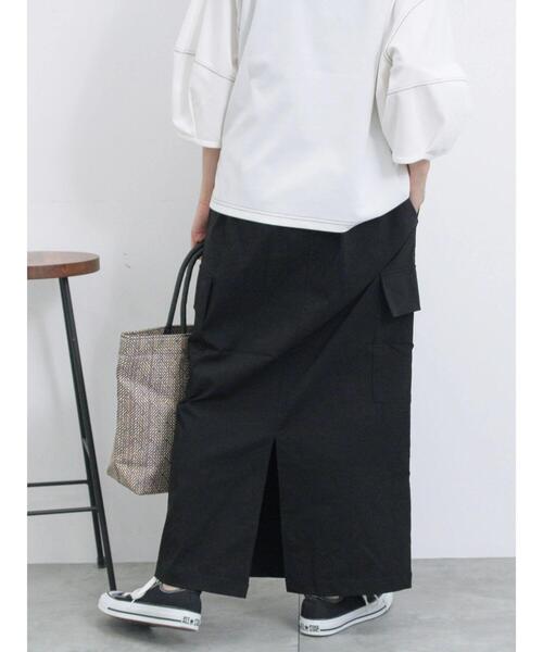 Samansa Mos2 blue（サマンサモスモスブルー）の「ドロストカーゴスカート（スカート・レディース・グレー/ブラック/カーキ・F）」の6枚目の写真