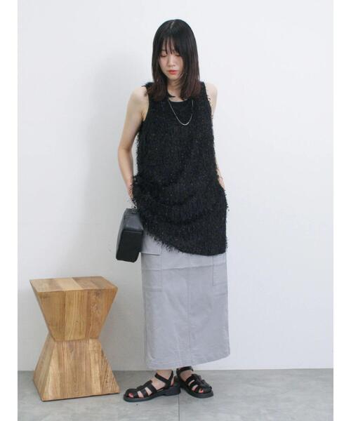 Samansa Mos2 blue（サマンサモスモスブルー）の「ドロストカーゴスカート（スカート・レディース・グレー/ブラック/カーキ・F）」の14枚目の写真