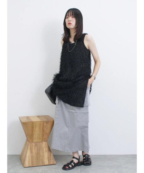 Samansa Mos2 blue（サマンサモスモスブルー）の「ドロストカーゴスカート（スカート・レディース・グレー/ブラック/カーキ・F）」の16枚目の写真