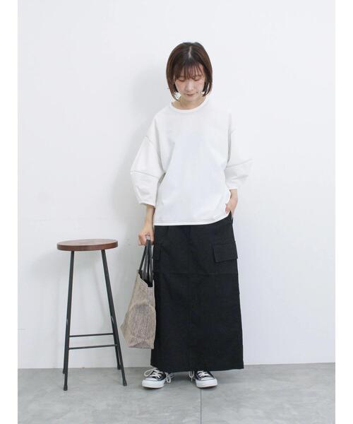 Samansa Mos2 blue（サマンサモスモスブルー）の「ドロストカーゴスカート（スカート・レディース・グレー/ブラック/カーキ・F）」の21枚目の写真