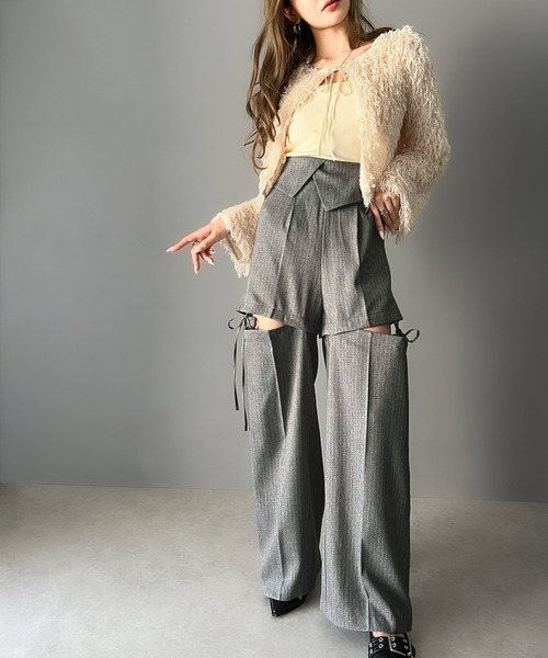 日本未入荷★Karen Millen チェックワイドスラックス セール】【mily bilet】大人ガーリーボトム。ウエスト折り返し