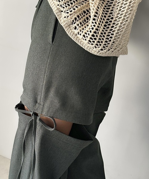 mily bilet(ミウィビレット)の「【mily bilet】大人ガーリーボトム。ウエスト折り返しリボンストラップ2WAYセンタープレスハイウエストワイドスラックスパンツ(スラックス・レディース・グレー系その他/ブラック/チャコールグレー・SMALL/MEDIUM/LARGE/X-LARGE)」の14枚目の写真