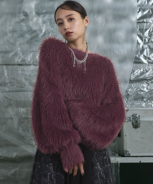 HARE(ハレ)の「ロングシャギーニットプルオーバー(HARE)(ニット/セーター・レディース・ブルー/チャコールグレー/ボルドー/ライトグレー/オレンジ/パープル/ライトブルー/ミント・FREE)」の7枚目の写真