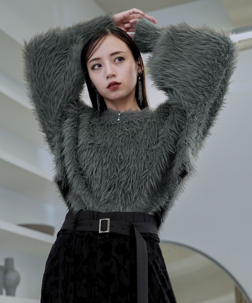 HARE(ハレ)の「ロングシャギーニットプルオーバー(HARE)(ニット/セーター・レディース・ブルー/チャコールグレー/ボルドー/ライトグレー/オレンジ/パープル/ライトブルー/ミント・FREE)」の13枚目の写真