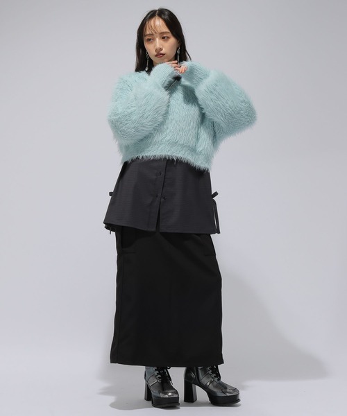 HARE(ハレ)の「ロングシャギーニットプルオーバー(HARE)(ニット/セーター・レディース・ブルー/チャコールグレー/ボルドー/ライトグレー/オレンジ/パープル/ライトブルー/ミント・FREE)」の11枚目の写真