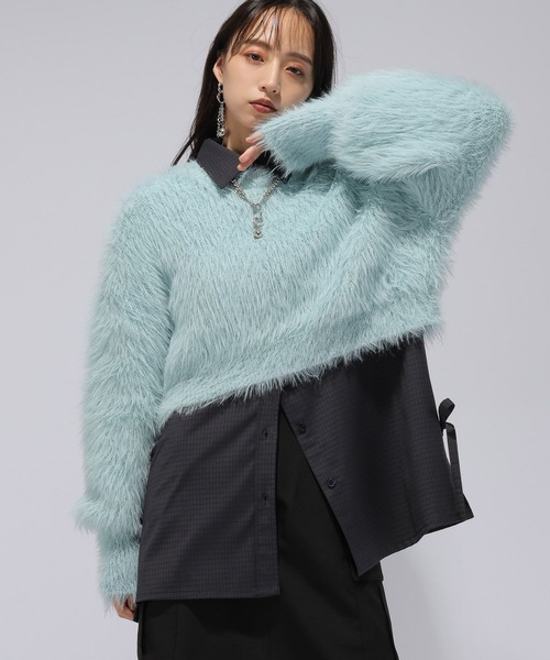 HARE(ハレ)の「ロングシャギーニットプルオーバー(HARE)(ニット/セーター・レディース・ブルー/チャコールグレー/ボルドー/ライトグレー/オレンジ/パープル/ライトブルー/ミント・FREE)」の15枚目の写真