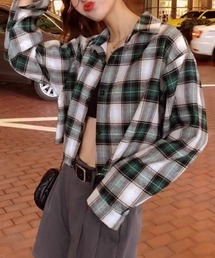 ショート丈チェックシャツ
