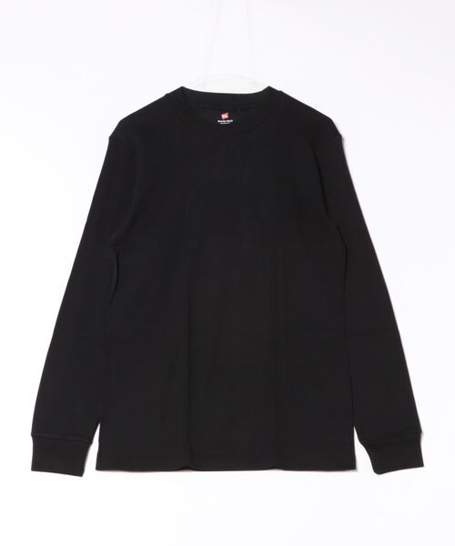HANES(ヘインズ)の「【HANES/ヘインズ】クルーネックスムースロングスリーブT HM4-A204(Tシャツ/カットソー・メンズ・ホワイト/ブラック・MEDIUM/LARGE/X-LARGE)」の2枚目の写真