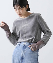 ベロア袖ボートネックチュールカットソー