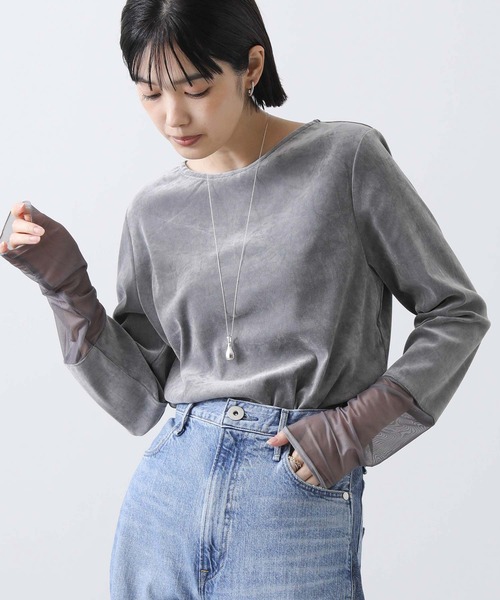 Gready Brilliant(グレディブリリアン)の「ベロア袖ボートネックチュールカットソー(Tシャツ/カットソー・レディース・アイボリー/ブラック/グレー・FREE)」の3枚目の写真