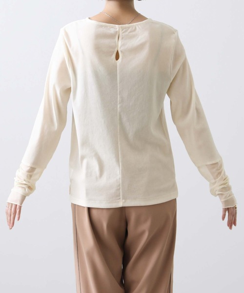 Gready Brilliant(グレディブリリアン)の「ベロア袖ボートネックチュールカットソー(Tシャツ/カットソー・レディース・アイボリー/ブラック/グレー・FREE)」の5枚目の写真