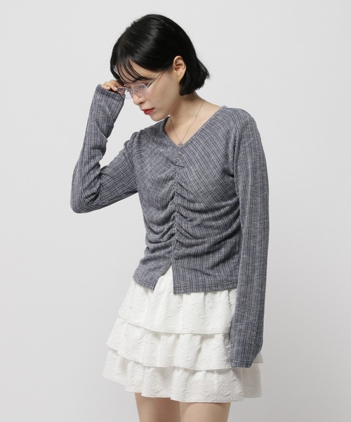 3.3 Field Trip （3.3フィールドトリップ）の「3.3 Field Trip／センターシャーリング長袖T（Tシャツ/カットソー・レディース・ブラック/ホワイト/ネイビー・FREE）」の3枚目の写真