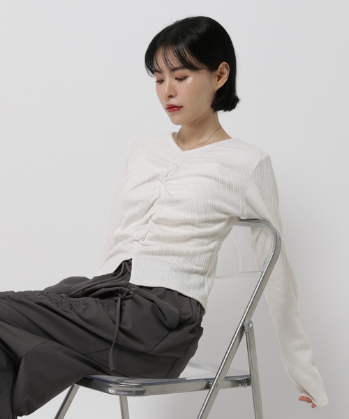 3.3 Field Trip （3.3フィールドトリップ）の「3.3 Field Trip／センターシャーリング長袖T（Tシャツ/カットソー・レディース・ブラック/ホワイト/ネイビー・FREE）」の2枚目の写真