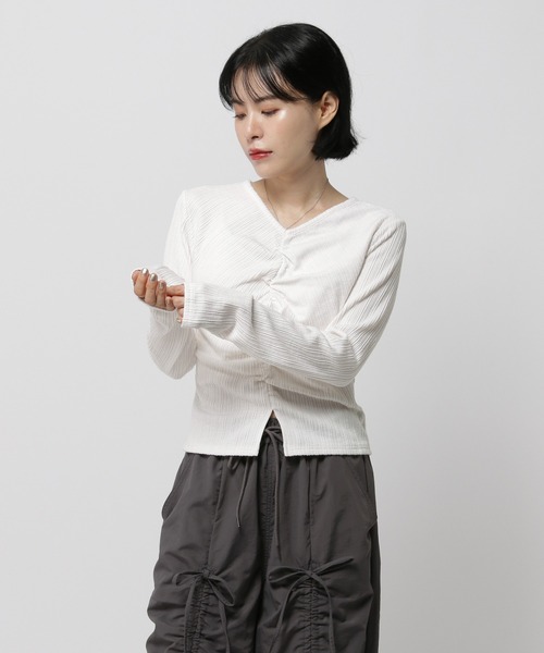 3.3 Field Trip （3.3フィールドトリップ）の「3.3 Field Trip／センターシャーリング長袖T（Tシャツ/カットソー・レディース・ブラック/ホワイト/ネイビー・FREE）」の6枚目の写真