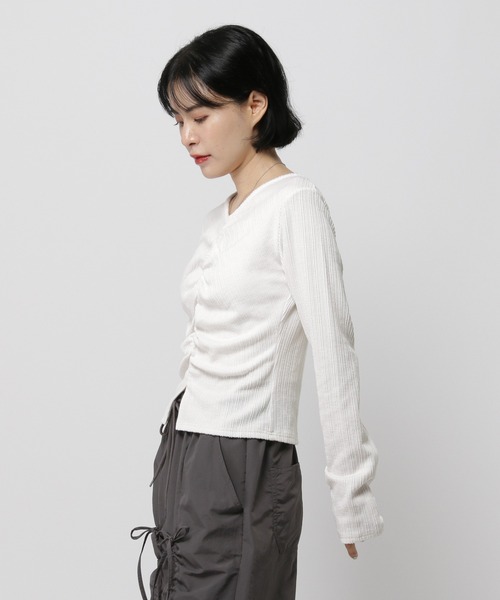 3.3 Field Trip （3.3フィールドトリップ）の「3.3 Field Trip／センターシャーリング長袖T（Tシャツ/カットソー・レディース・ブラック/ホワイト/ネイビー・FREE）」の7枚目の写真