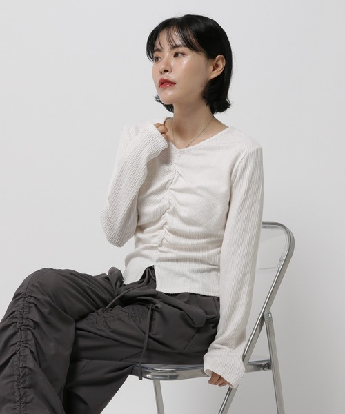 3.3 Field Trip （3.3フィールドトリップ）の「3.3 Field Trip／センターシャーリング長袖T（Tシャツ/カットソー・レディース・ブラック/ホワイト/ネイビー・FREE）」の10枚目の写真