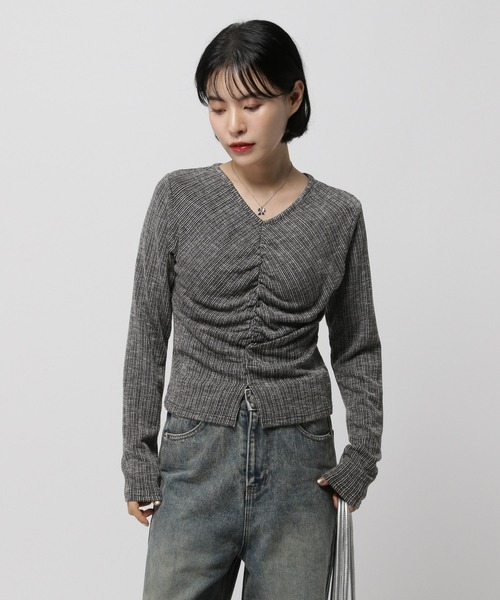 3.3 Field Trip （3.3フィールドトリップ）の「3.3 Field Trip／センターシャーリング長袖T（Tシャツ/カットソー・レディース・ブラック/ホワイト/ネイビー・FREE）」の19枚目の写真