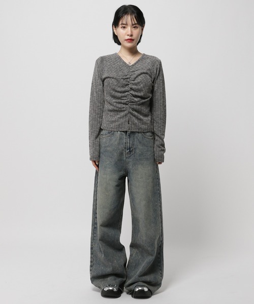 3.3 Field Trip （3.3フィールドトリップ）の「3.3 Field Trip／センターシャーリング長袖T（Tシャツ/カットソー・レディース・ブラック/ホワイト/ネイビー・FREE）」の21枚目の写真