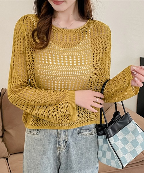 STYLEBLOCK（スタイルブロック）の「透かし編みニット（ニット/セーター・レディース・イエロー/ベージュ系その他/カーキ/ブラック/ホワイト・FREE）」の5枚目の写真