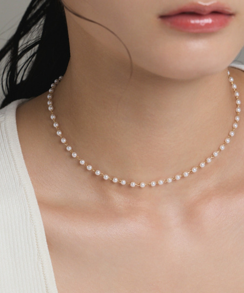 セール】【 金属アレルギー対応 】 シンプルパールネックレス