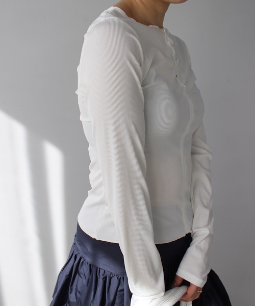 SANSeLF(サンセルフ)の「フロントリボンリブトップス【SANSeLF】 sanw24a036(Tシャツ/カットソー・レディース・ブラック/ホワイト・FREE)」の10枚目の写真