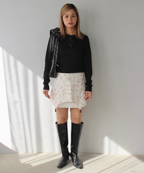 SANSeLF(サンセルフ)の「フロントリボンリブトップス【SANSeLF】 sanw24a036(Tシャツ/カットソー・レディース・ブラック/ホワイト・FREE)」の12枚目の写真