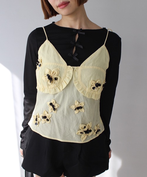 SANSeLF(サンセルフ)の「フロントリボンリブトップス【SANSeLF】 sanw24a036(Tシャツ/カットソー・レディース・ブラック/ホワイト・FREE)」の17枚目の写真